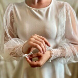 White, Versatile, Ballet-Core Mesh Top With Half-Skirt, & Tie-Back, Size S